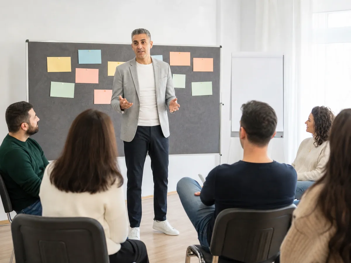 Selbstständiger Trainer leitet einen Workshop und kann damit rentenversicherungspflichtig sein