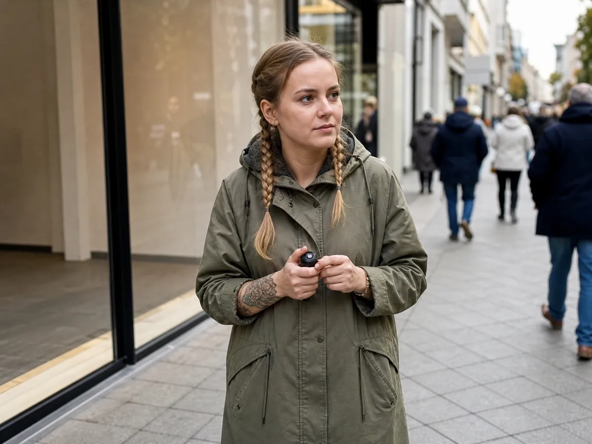 Gründerin zählt in der Fußgängerzone Passanten, um den Standort für ihr Franchise zu prüfen