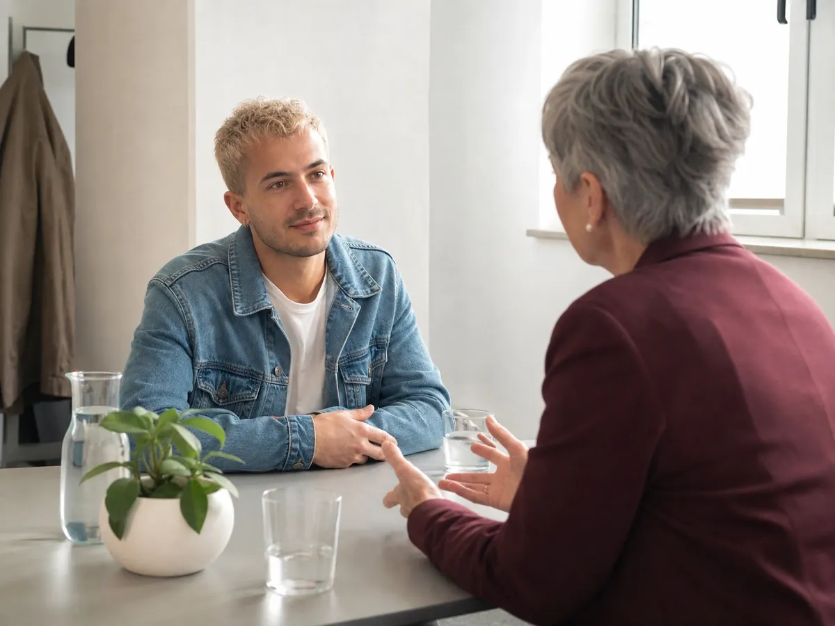 Selbstständiger lässt sich beraten, wie viel Arbeitslosengeld ihm nach der Versicherung zusteht
