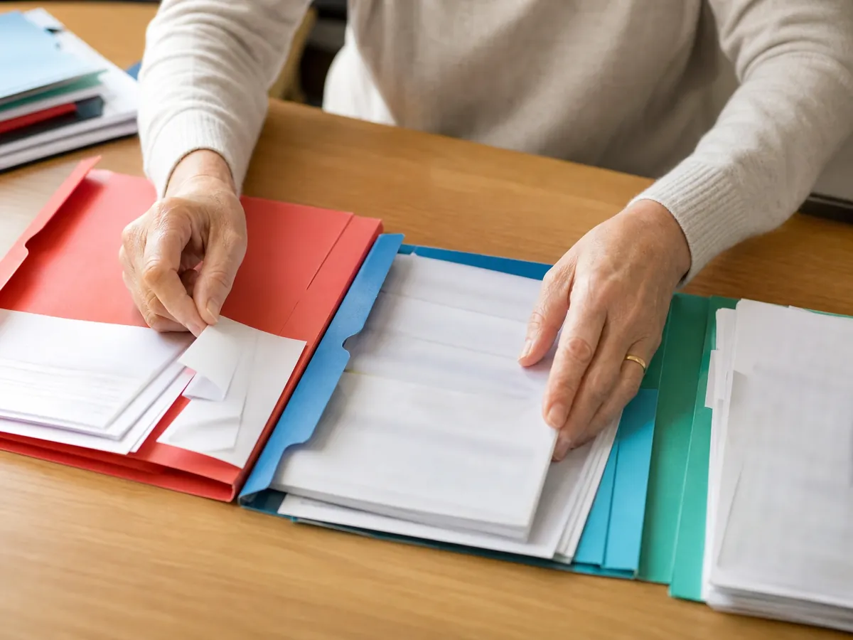 Belege werden in drei Mappen sortiert – GuV, EÜR und BWA ordnen Zahlen jeweils anders