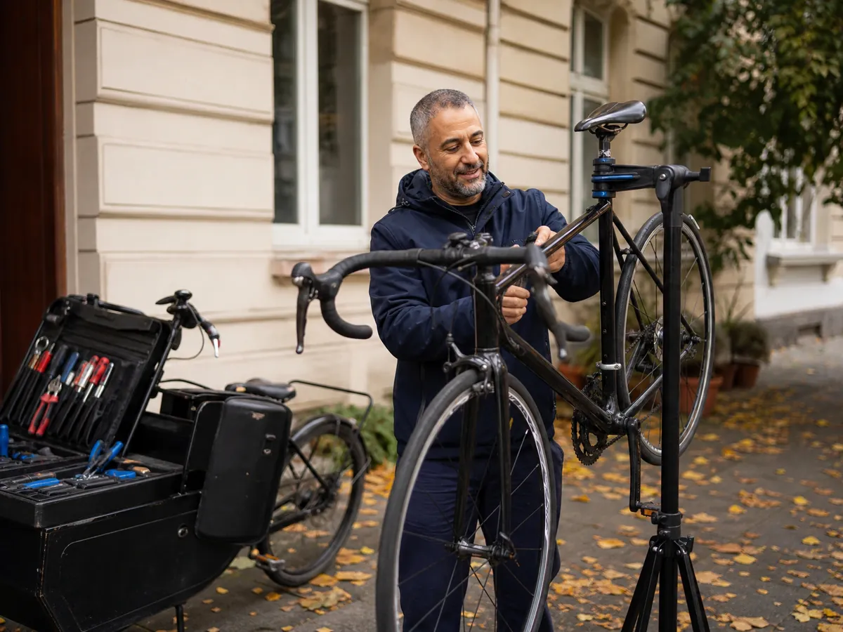 Gründer startet ohne Eigenkapital als mobiler Fahrradmechaniker mit Lastenrad und Werkzeug