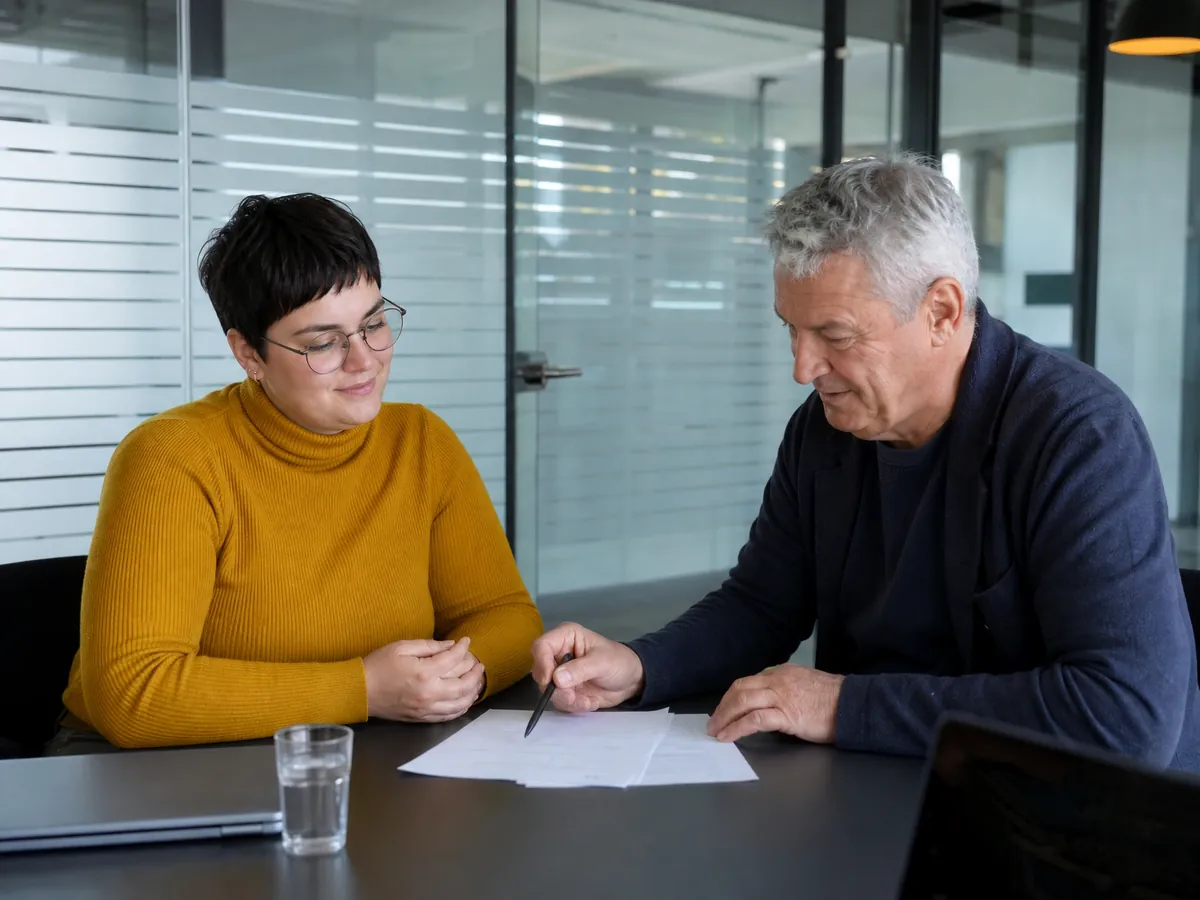 Gründerin nutzt einen Sprechtag der IHK für ein Einzelgespräch mit einem Berater