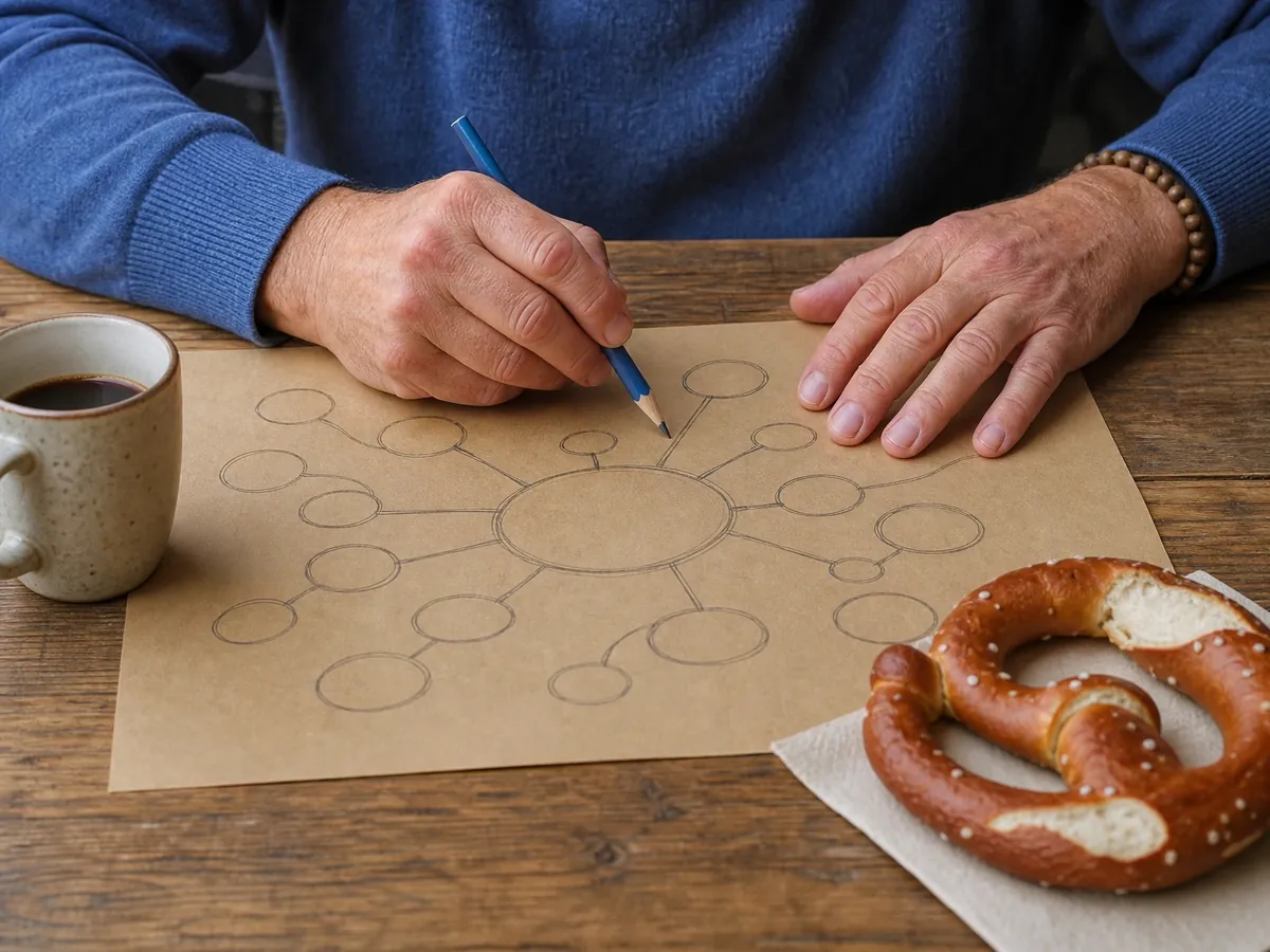 Hände arbeiten bei einer geförderten Beratung in Baden-Württemberg an einer Mindmap zur Idee