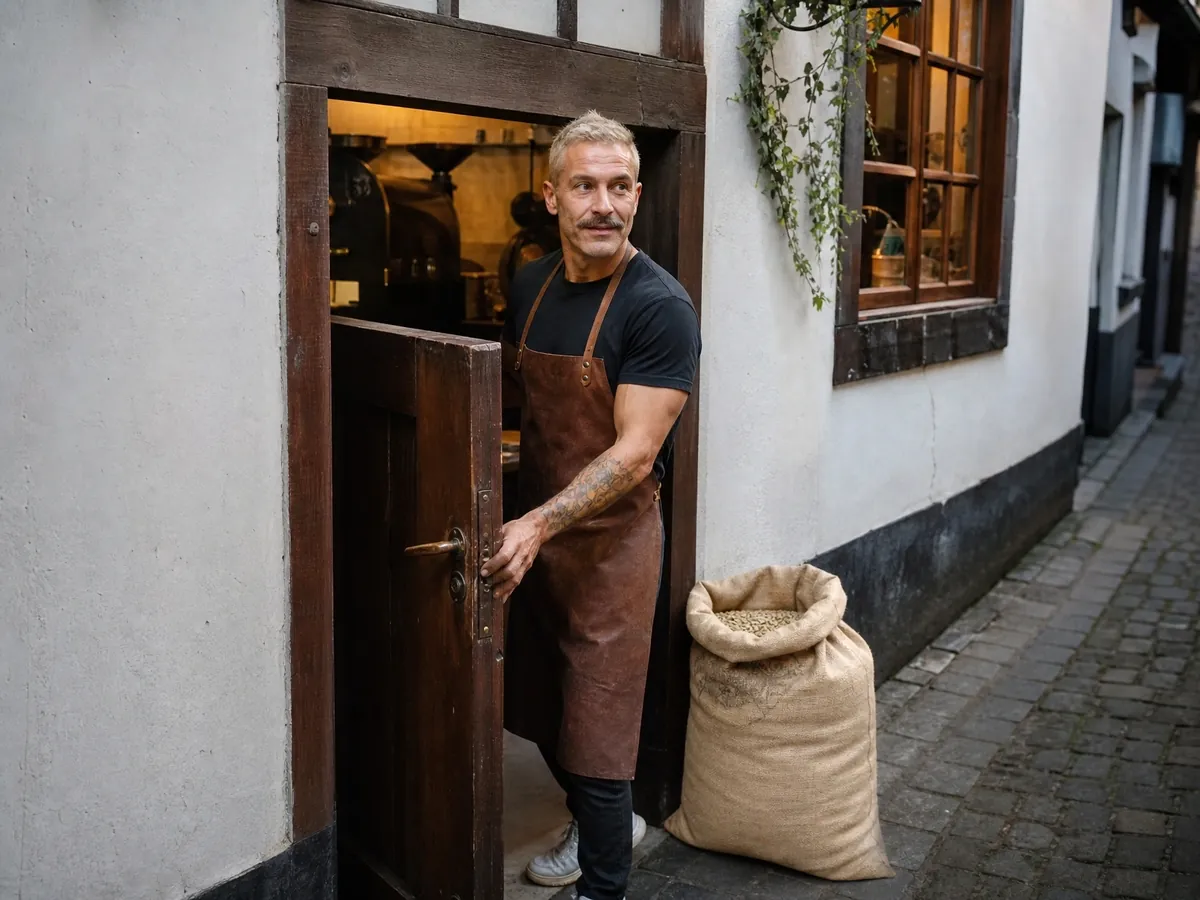 Gründer schließt morgens seine kleine Kaffeerösterei im Bremer Schnoorviertel auf