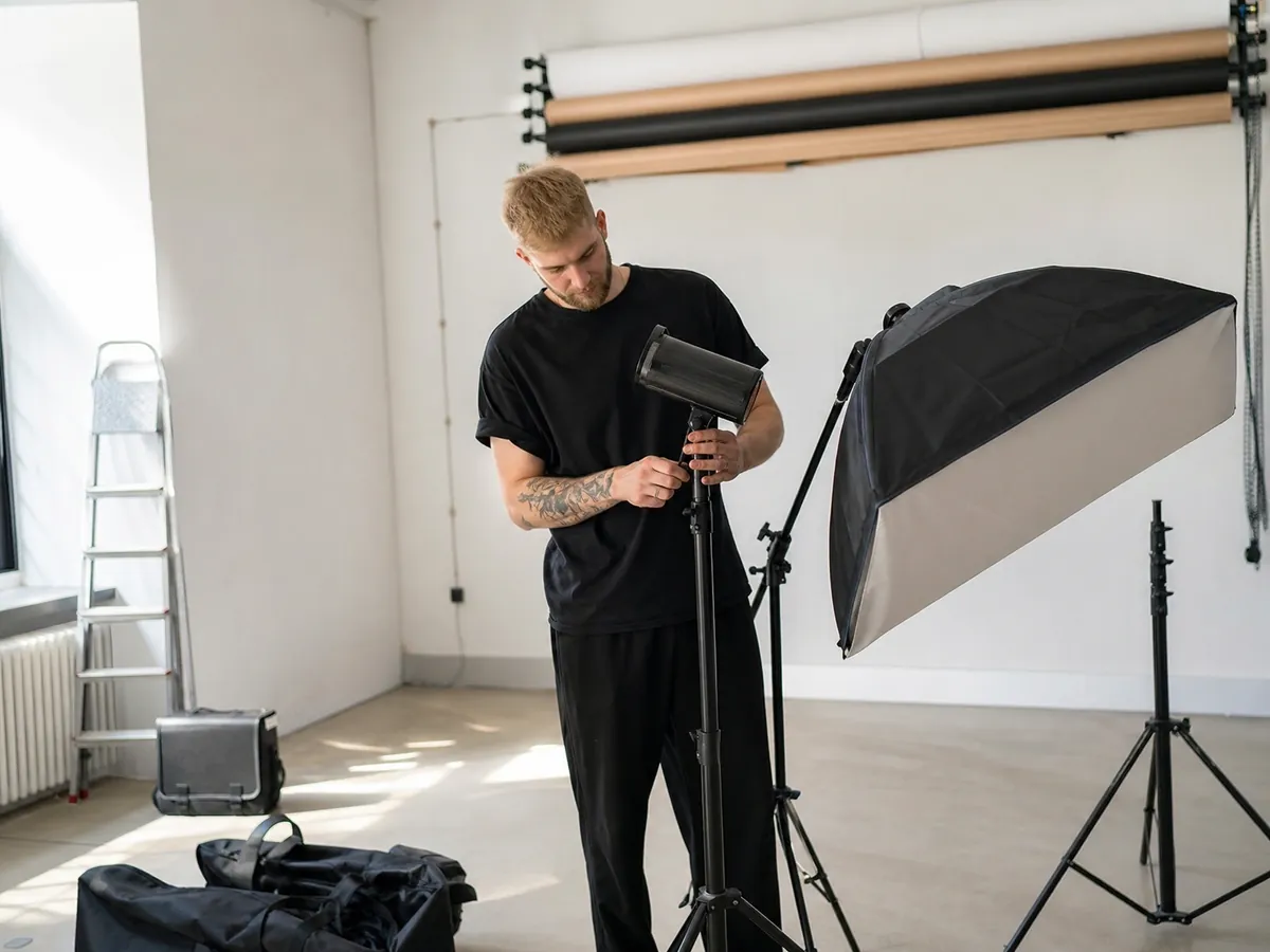 Junger Gründer baut sein Fotostudio auf, abgesichert in den ersten Monaten durch den Gründungszuschuss