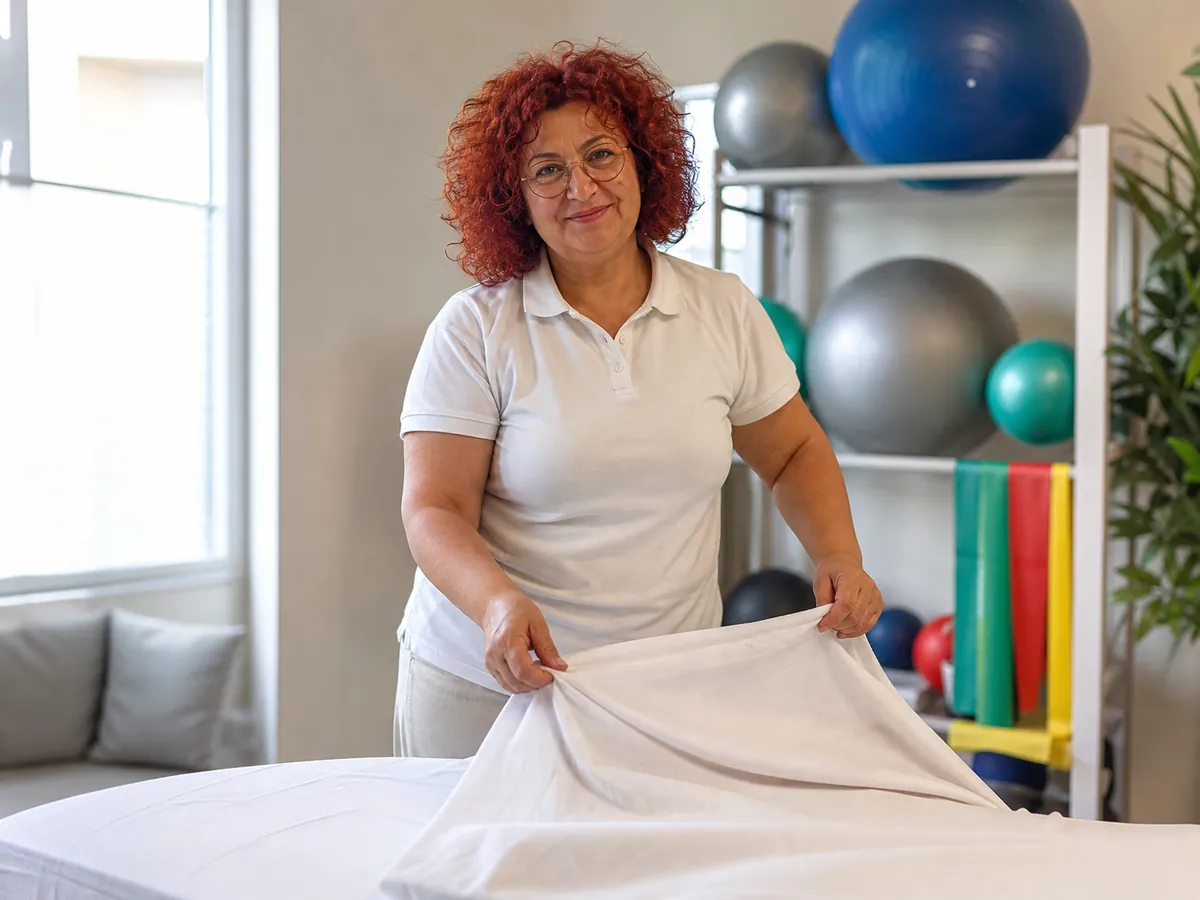Physiotherapeutin richtet ihre neue Praxis ein, die für die Abrechnung eine IK-Nummer braucht