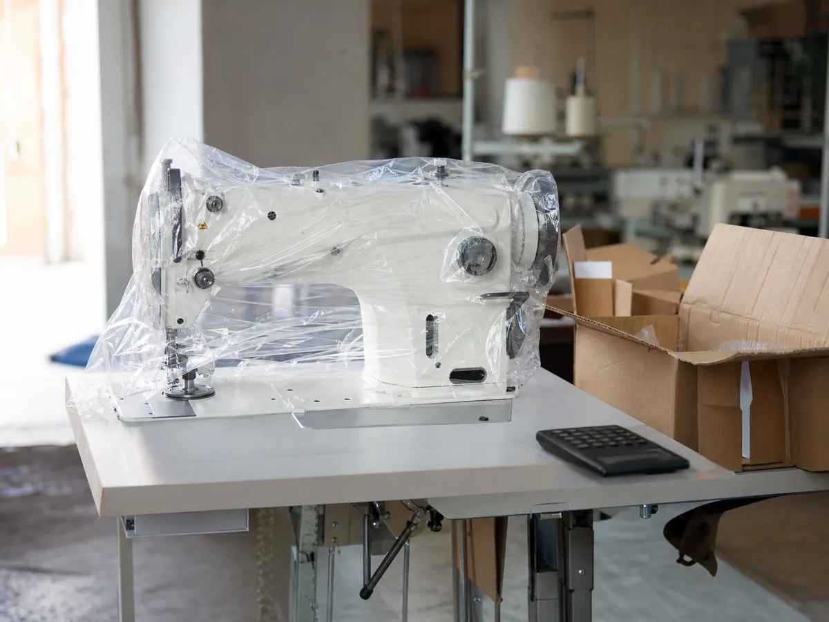 Neu angeschaffte Industrienähmaschine, die über ihre Nutzungsdauer abgeschrieben wird