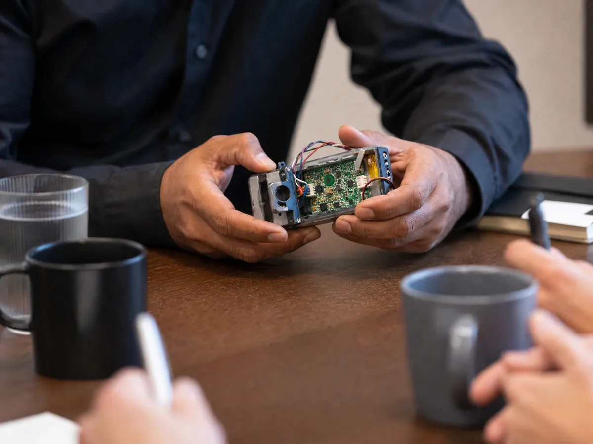 Gründer zeigt Investoren den Prototyp seines IT-Startups für die Finanzierungsrunde