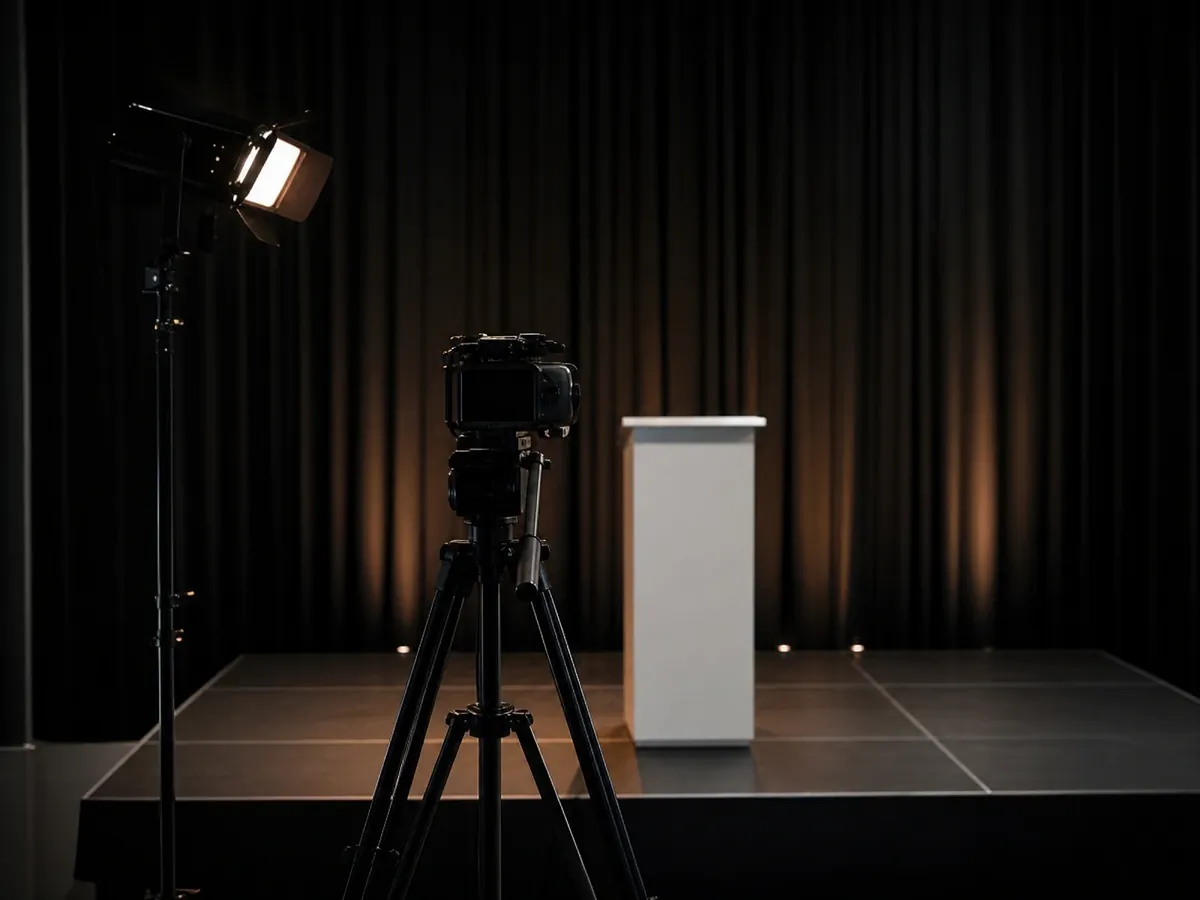 Kamera und Licht stehen für den Showreel-Dreh eines Keynote Speakers bereit