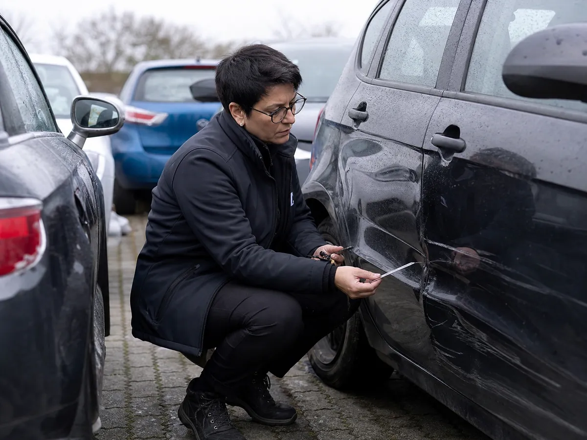 Kfz-Gutachterin vermisst den Unfallschaden an der Seitentür eines Autos