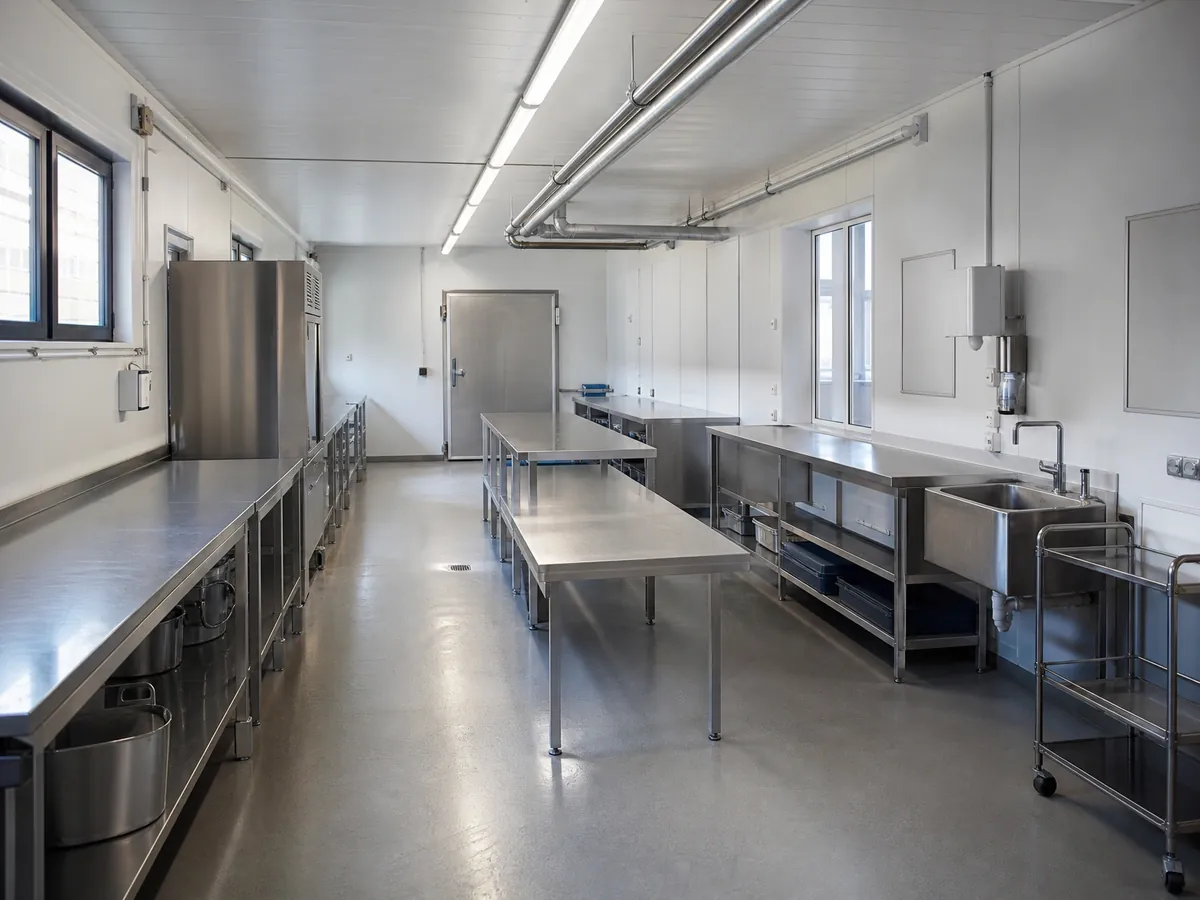 Gewerbliche Mietküche mit Handwaschbecken als Alternative zum Kochen in der eigenen Wohnung