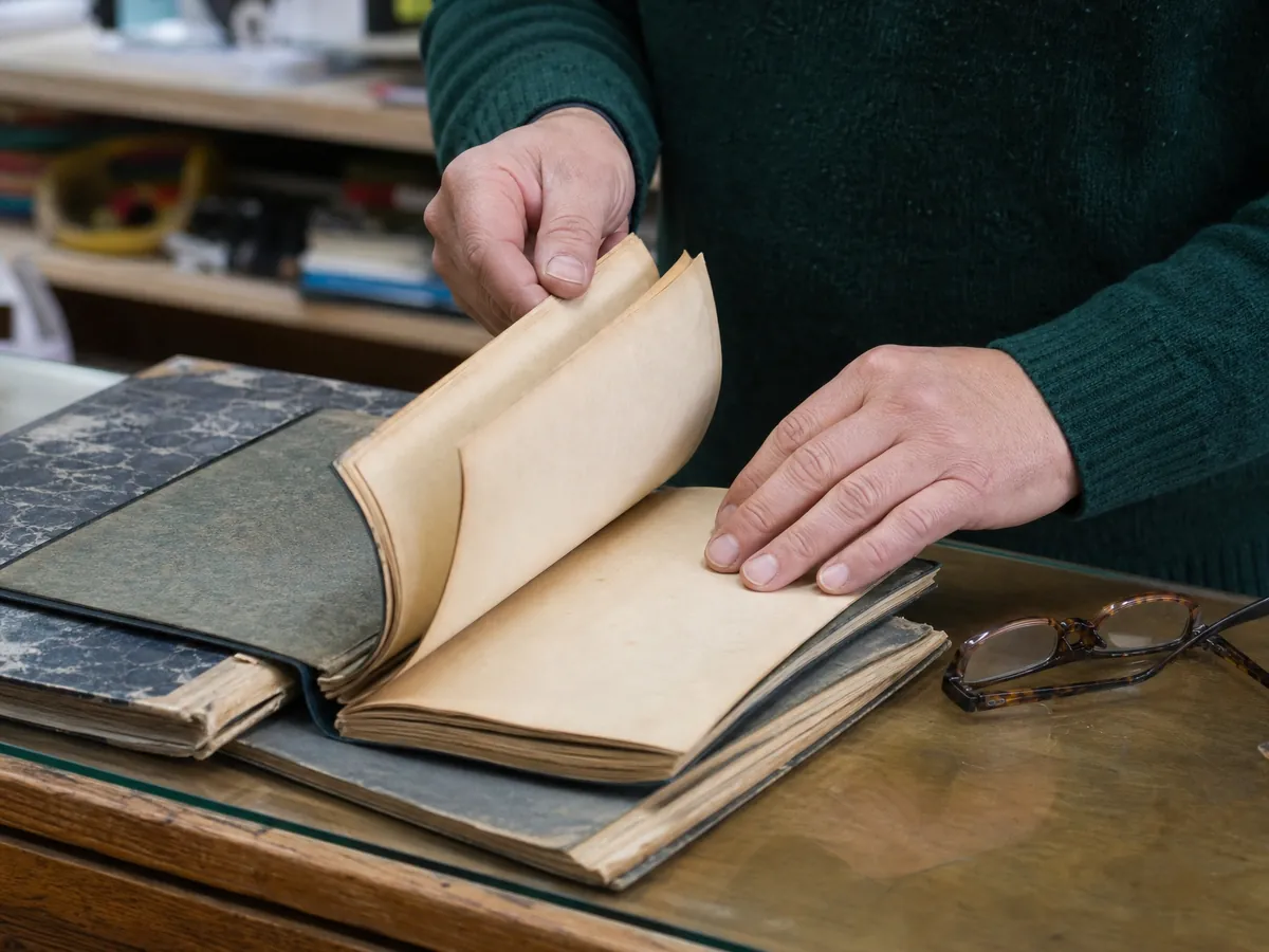 Hände prüfen vor dem Kauf eines Ladens die Kassenbücher des Vorbesitzers