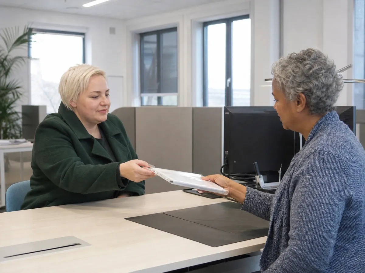 Frau meldet im Bürgerbüro ihrer Gemeinde ein Nebengewerbe an und reicht ihre Unterlagen