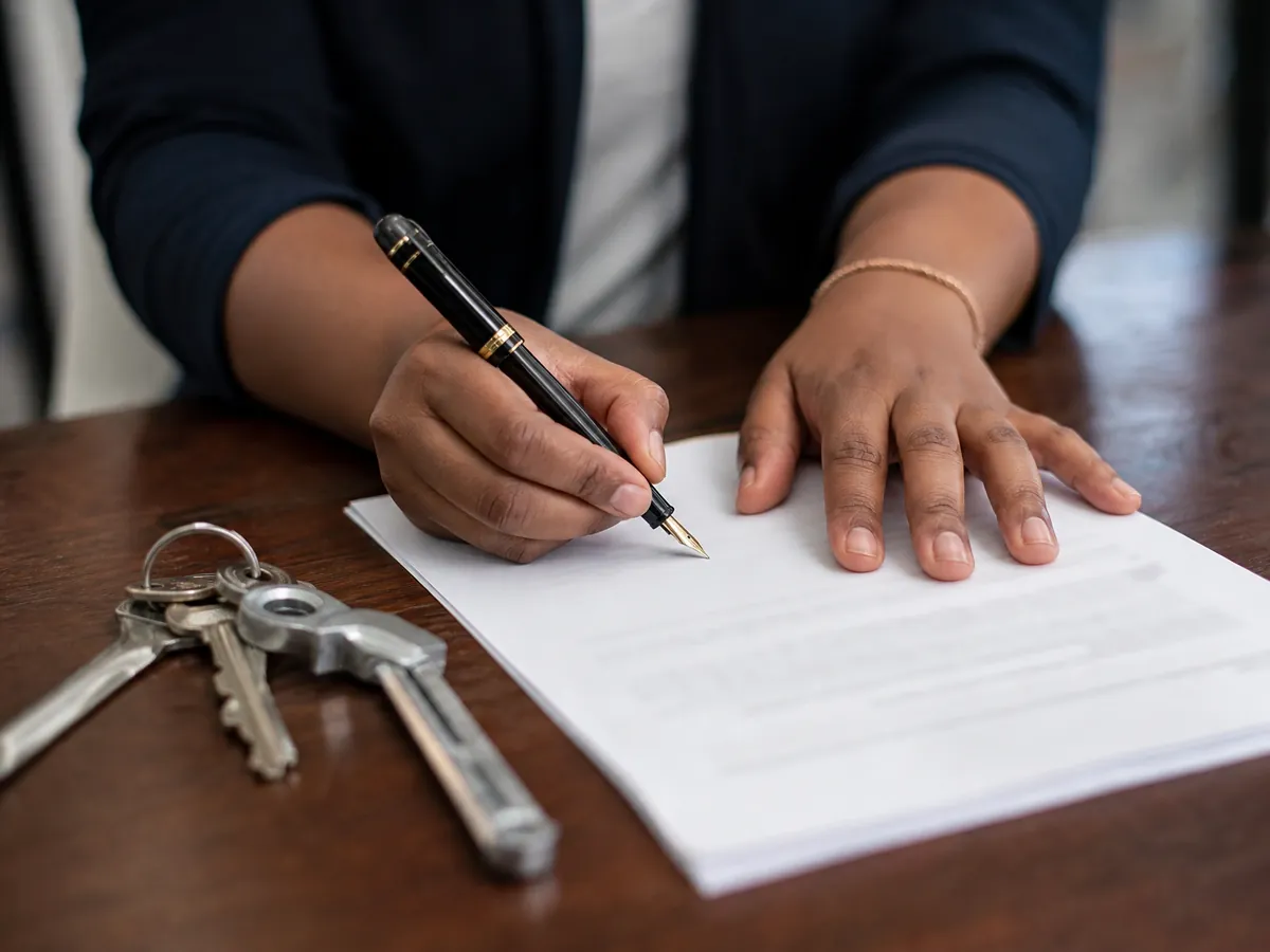 Hand mit Füllfederhalter beim Notartermin, an dem ein Einzelunternehmen in eine GmbH wechselt