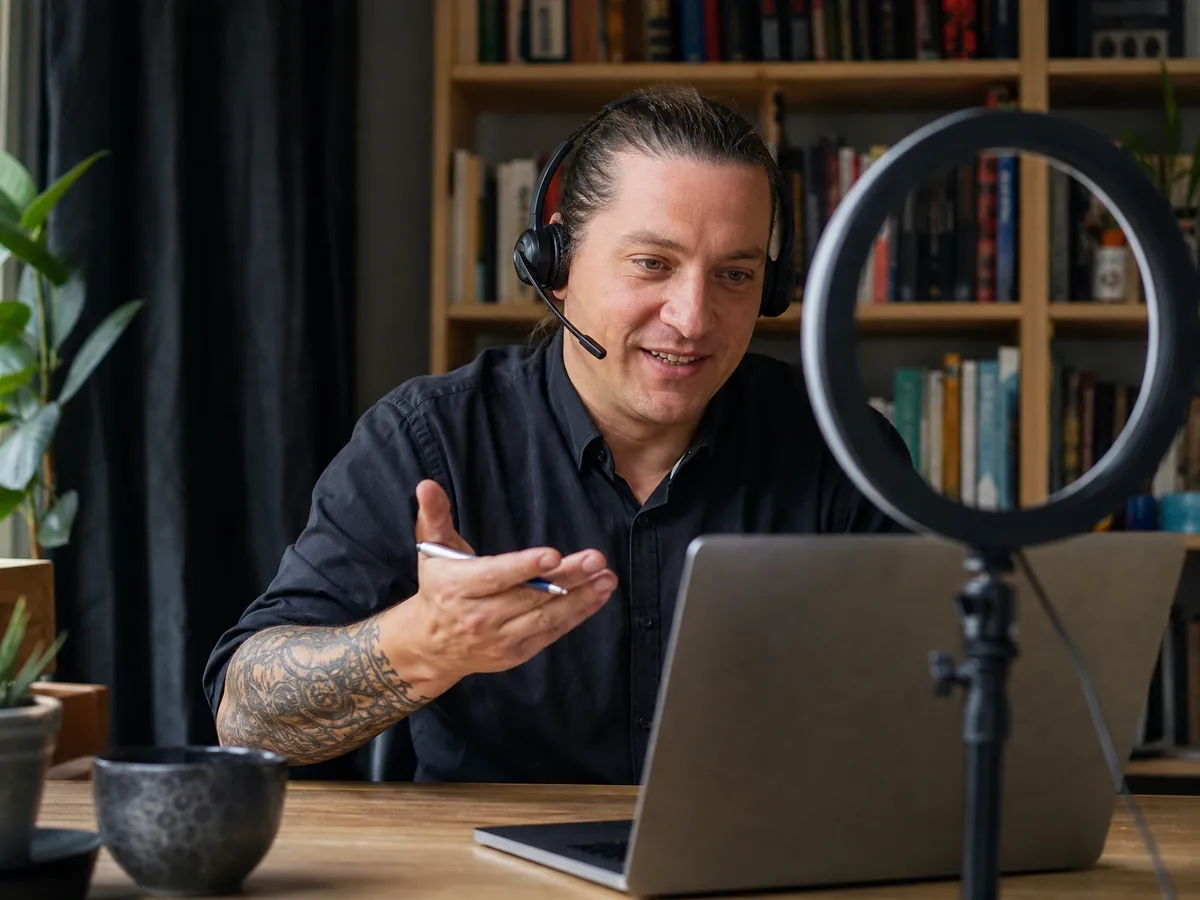 Sprachlehrer gibt per Videocall Online-Unterricht, dafür gelten besondere Regeln zum Fernunterricht