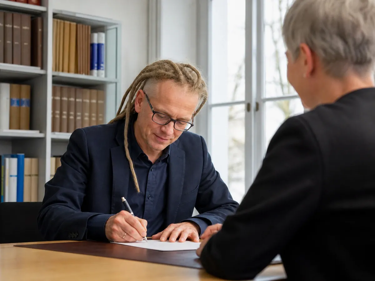 Gesellschafter unterschreibt beim Notar die Kapitalerhöhung, mit der aus der UG eine GmbH wird
