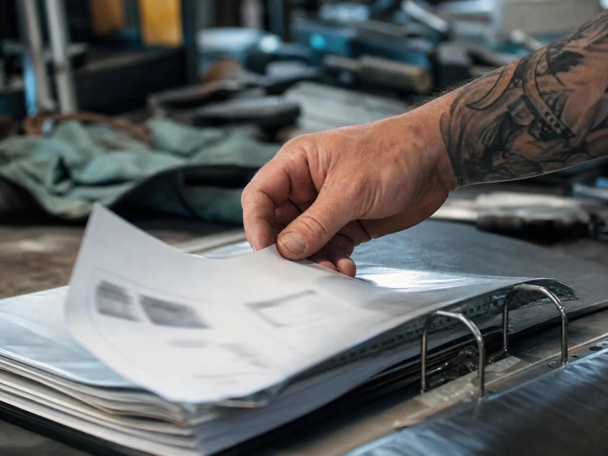 Hand legt in der Werkstatt eine Eingangsrechnung ab, aus der die Vorsteuer abgezogen werden kann