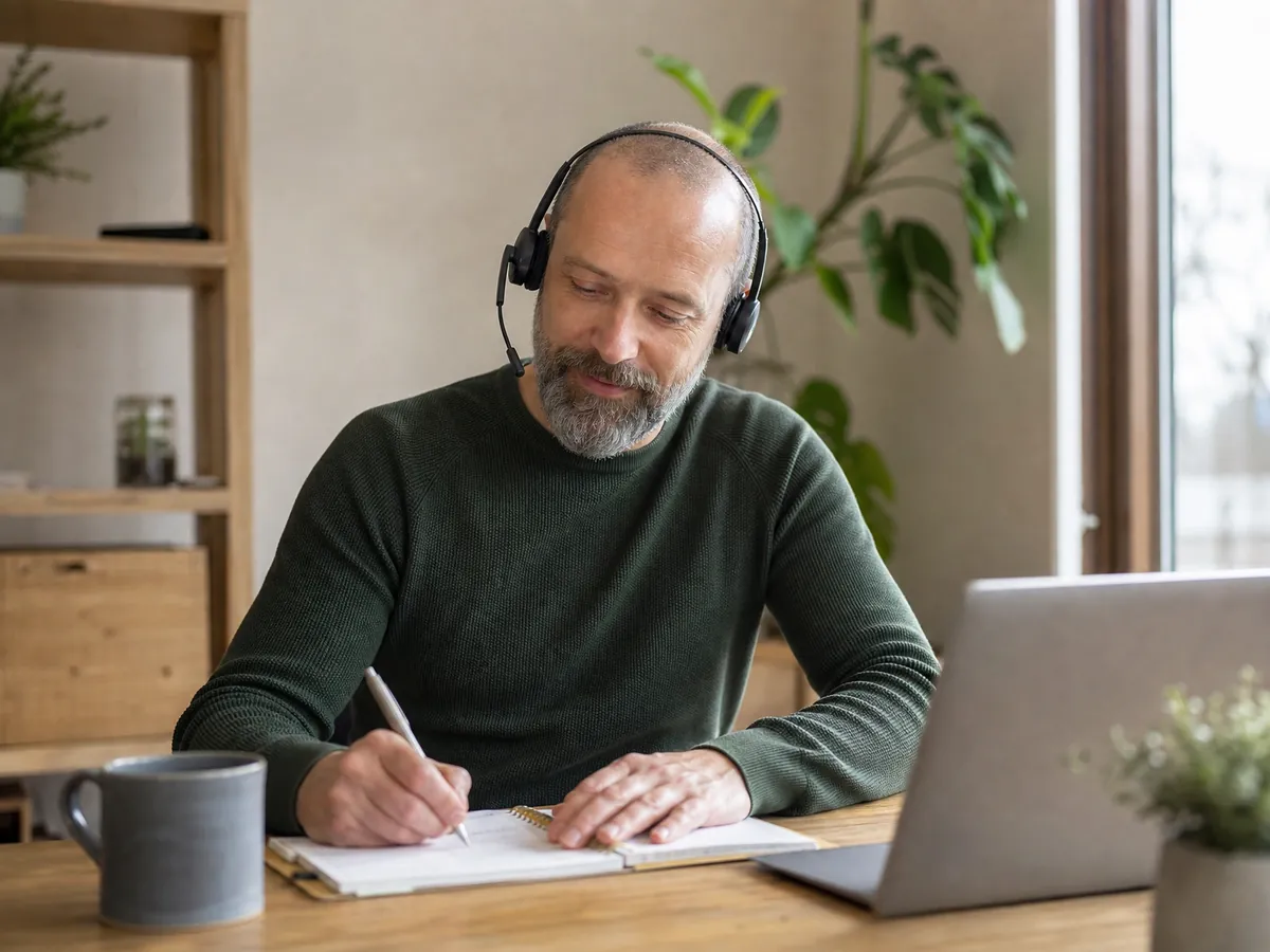 Virtueller Assistent vereinbart im Homeoffice per Headset Termine für einen seiner Kunden