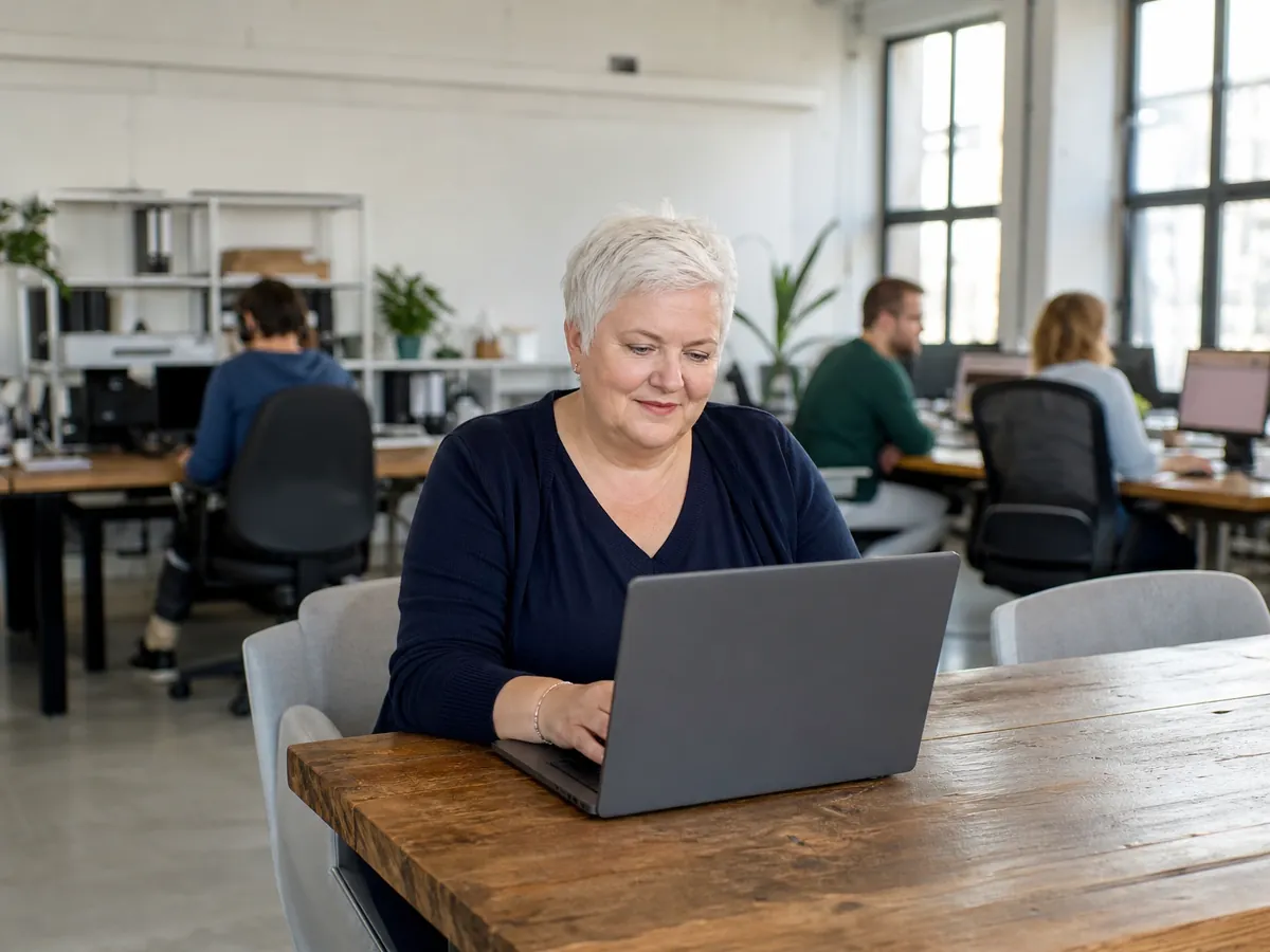 Freie Webdesignerin arbeitet mit eigenem Laptop in einer Agentur, nur für einen Auftraggeber zu arbeiten ist riskant