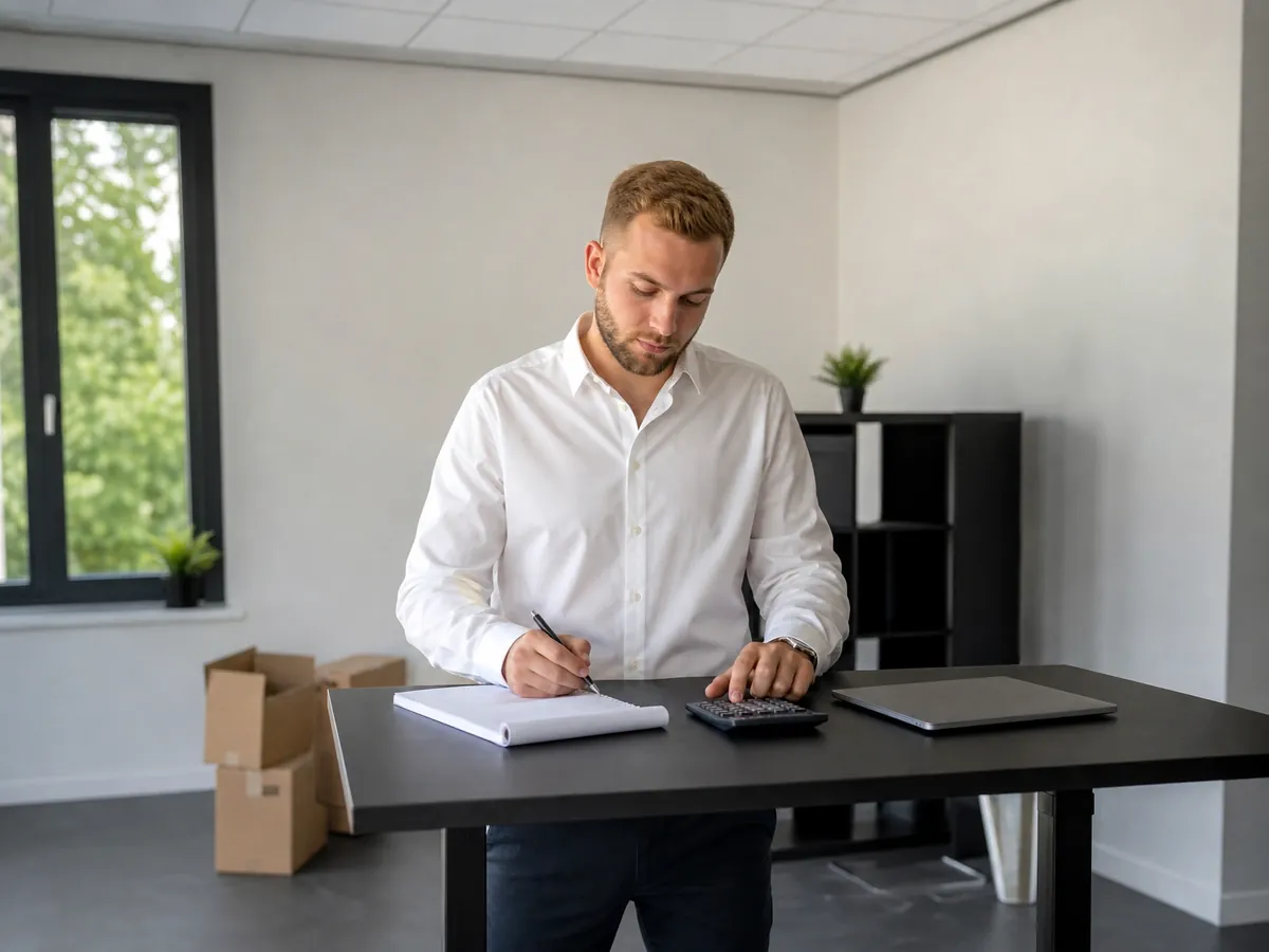 Gründer einer Zeitarbeitsfirma plant in seinem neuen Büro die Liquidität für die AÜG-Erlaubnis