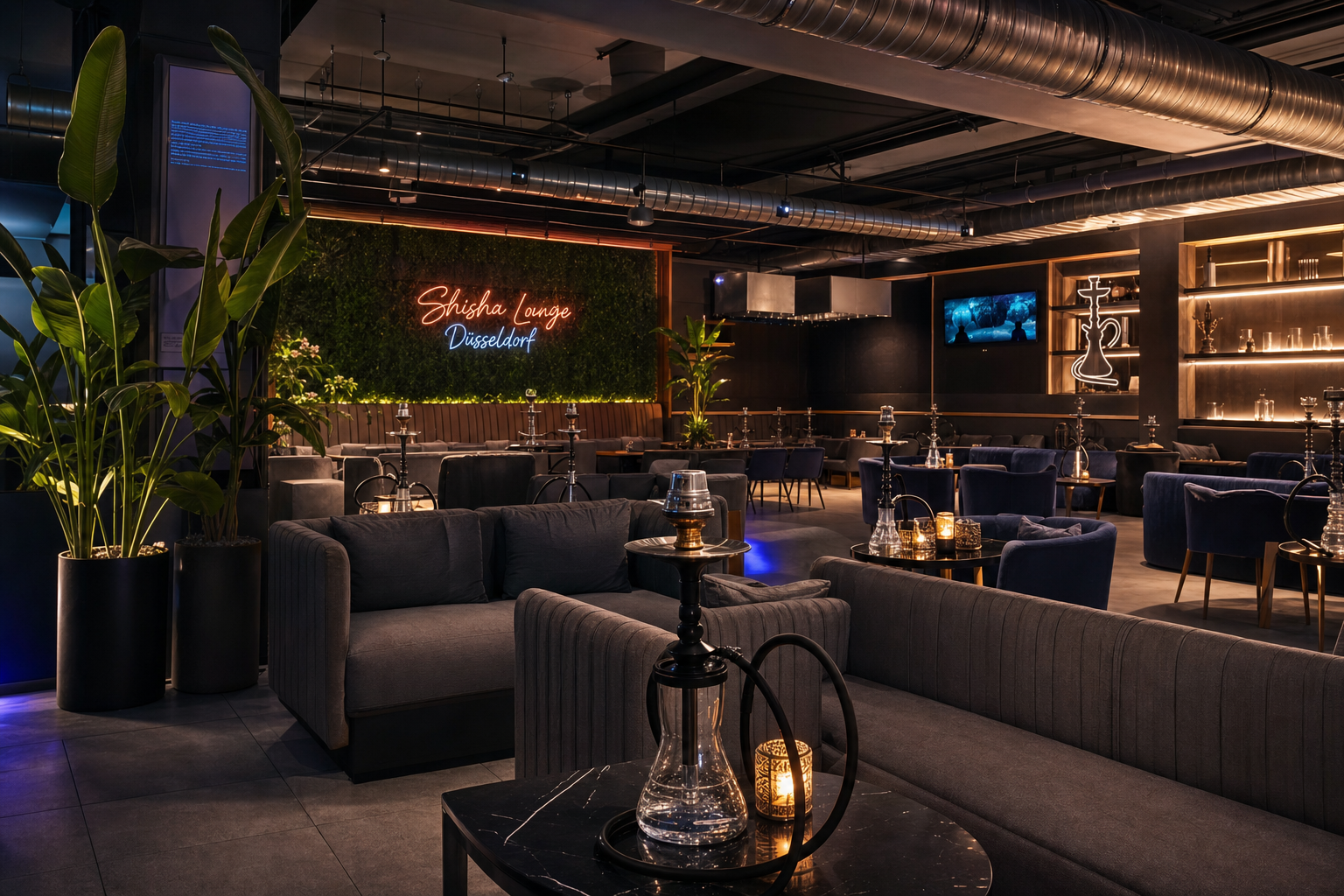 Moderne Shisha-Lounge in Deutschland mit Belüftungsanlage und komfortablen Sitzgelegenheiten – Shisha-Bar eröffnen Auflagen