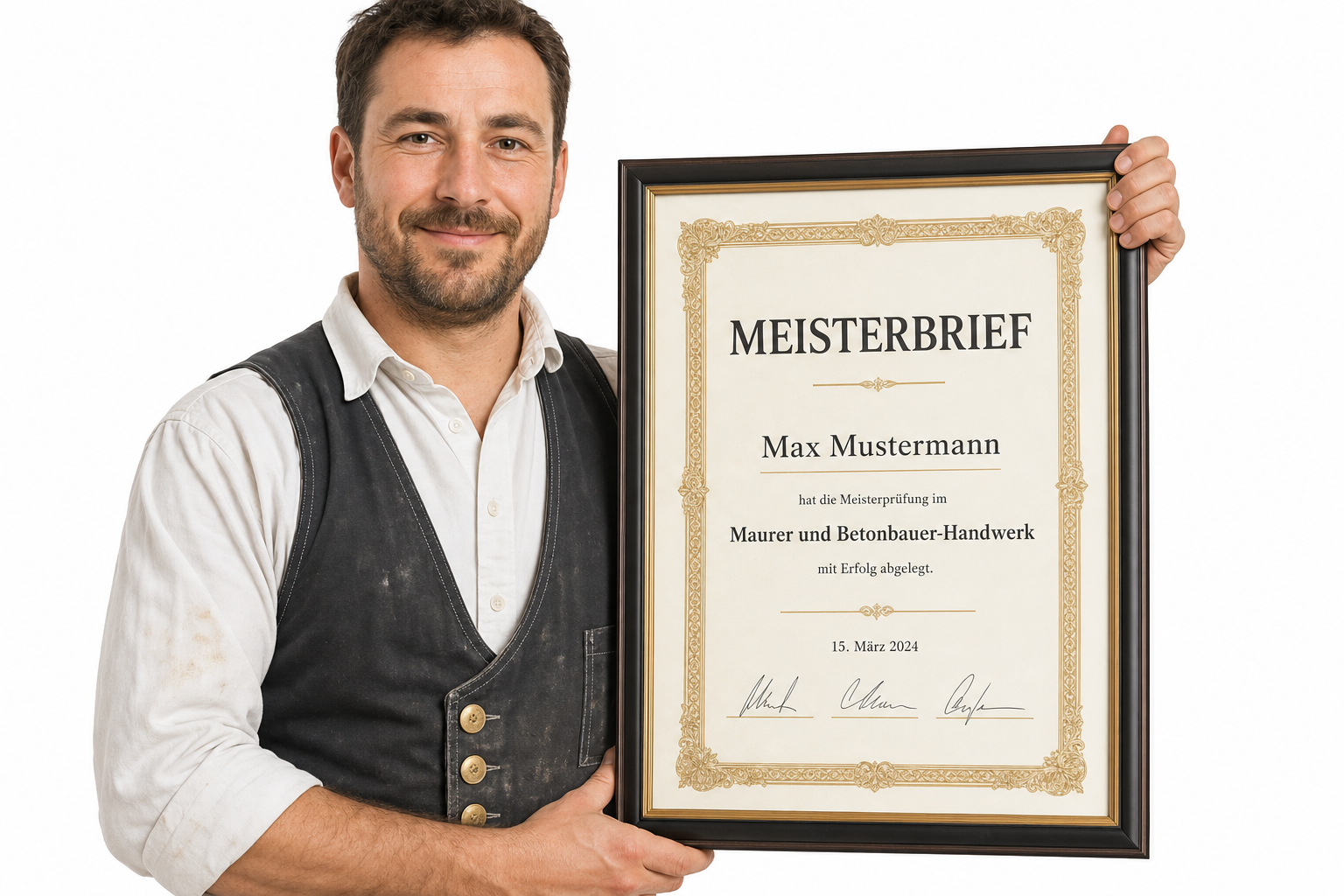 Maurer legt Ziegelsteine auf einer Baustelle – Meisterpflicht Baufirma