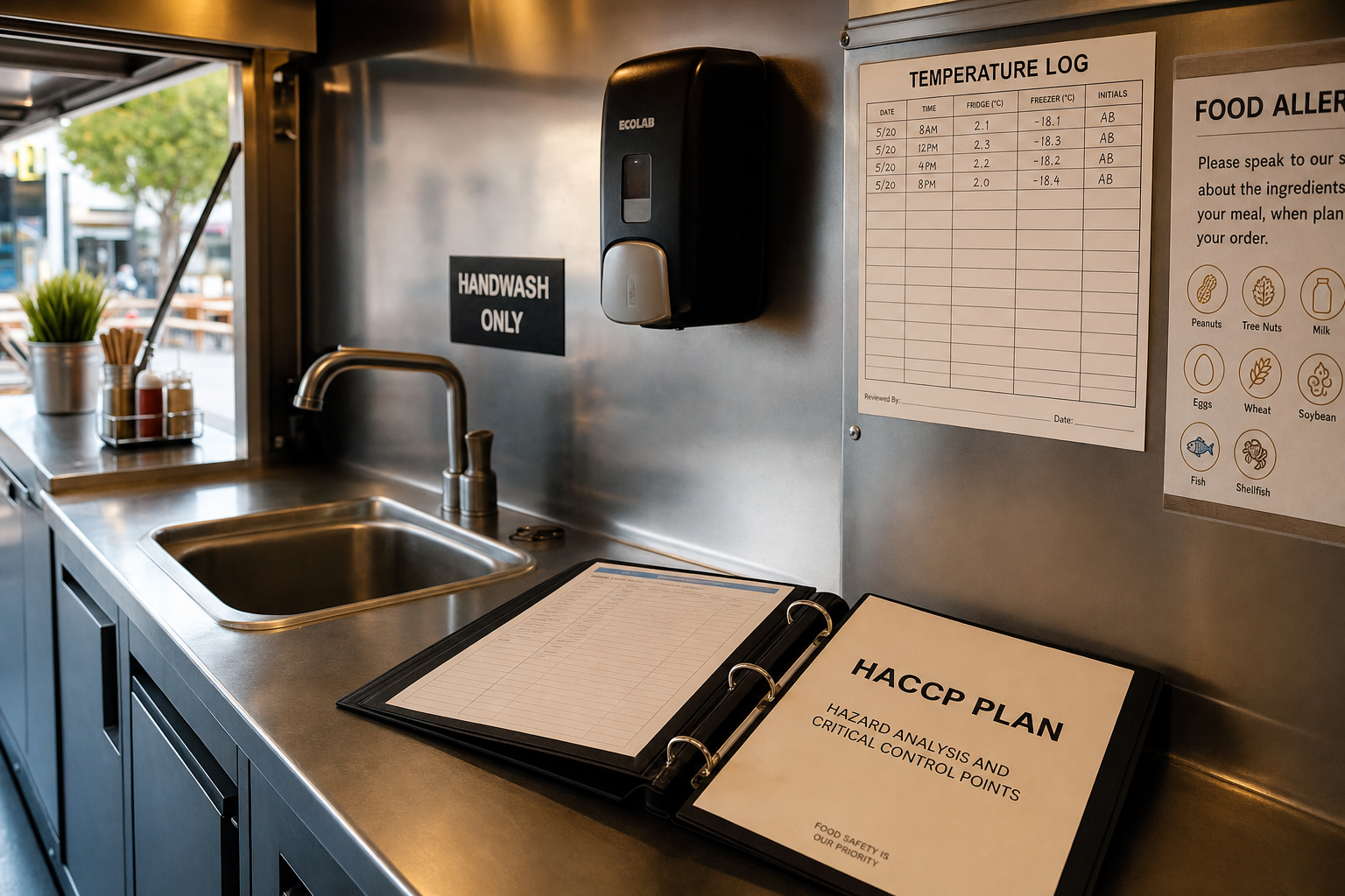 HACCP-Plan und Temperaturprotokoll im Inneren eines Foodtrucks – Foodtruck Hygiene IfSG HACCP