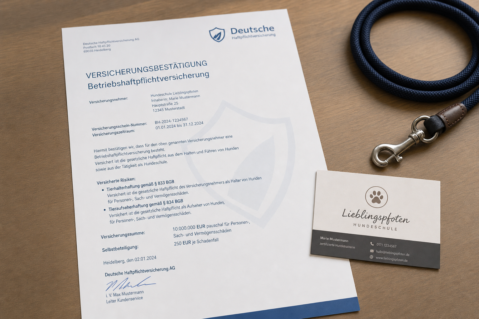 Betriebshaftpflichtversicherung fuer Hundetrainer mit Paragraph 833 BGB und Paragraph 834 BGB Deckung